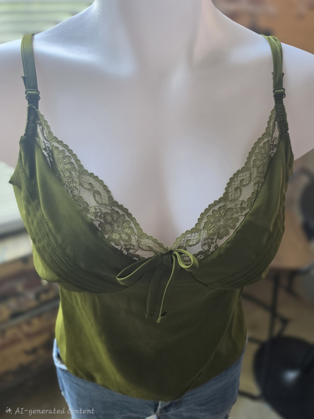 Olive Green Lace-Trim Camisole Top